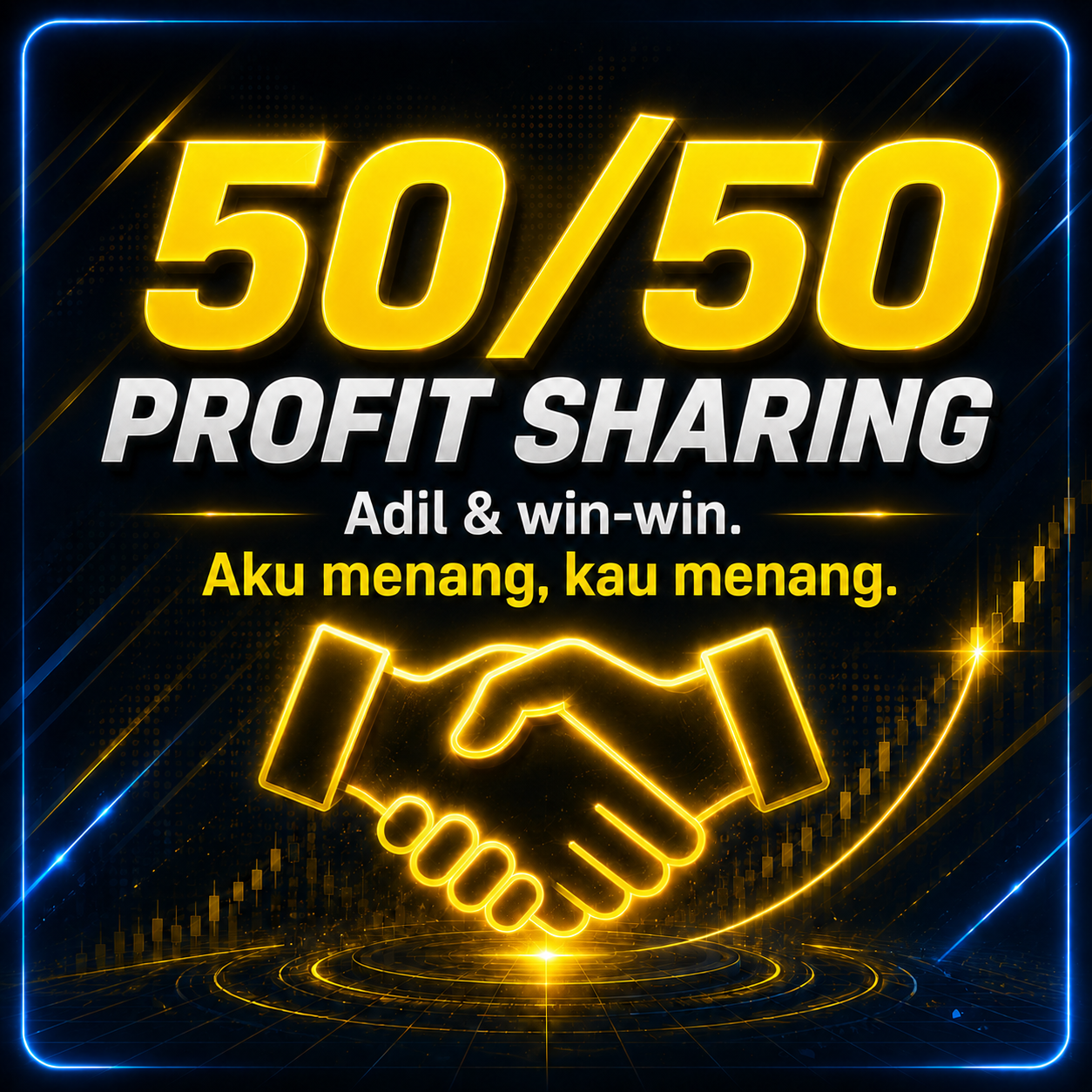 50/50 Sharing Profit - Adil dan win-win. Aku menang, kau menang.